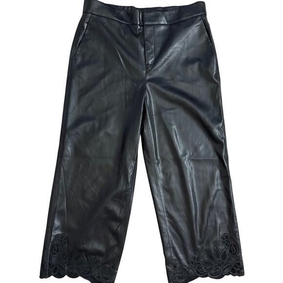 Chico’s Faux Leather‎ Cut Out Ankle Crop Wide Leg Trouser Pants Black Size 12 - Picture 4 of 13